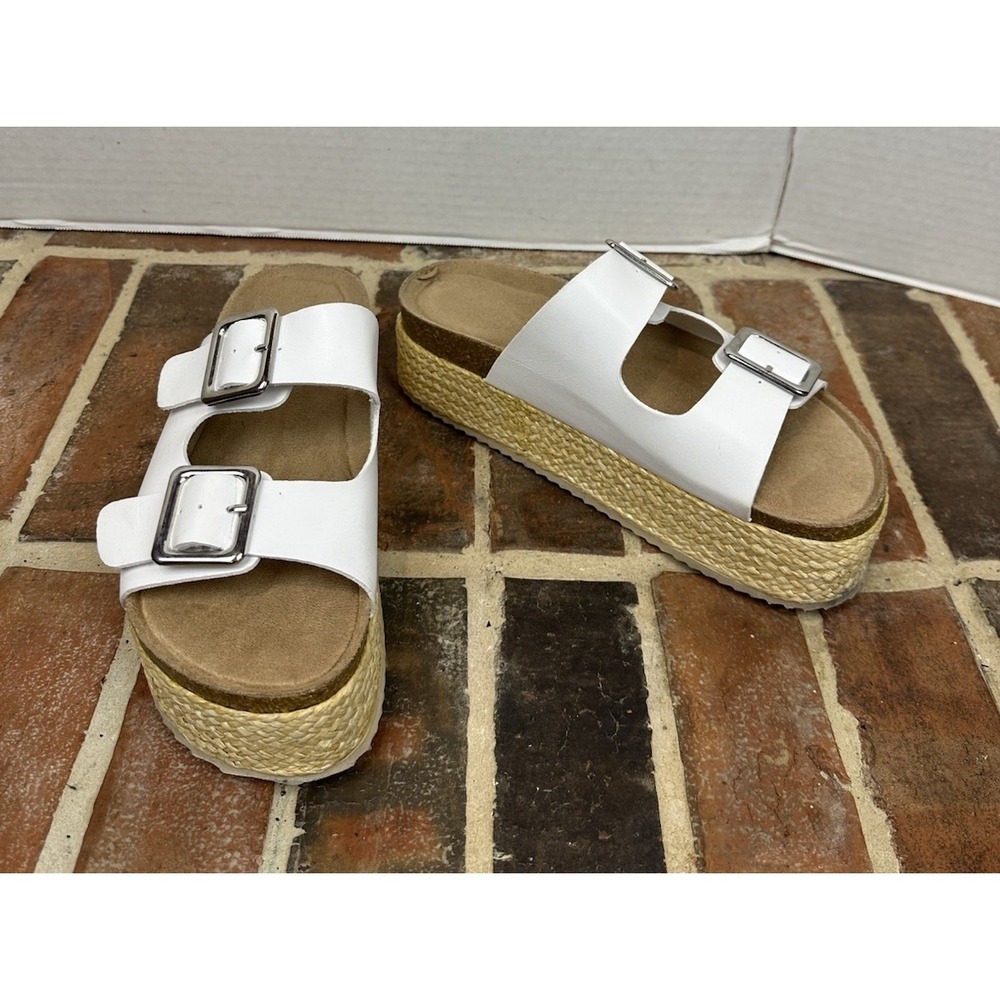 Madden Girl White Platform Sandals Double Buckle Jute Sole Open Toe Women's 10